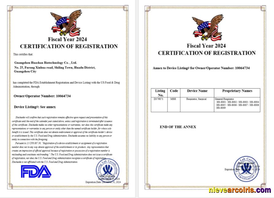 USA certificate of registration